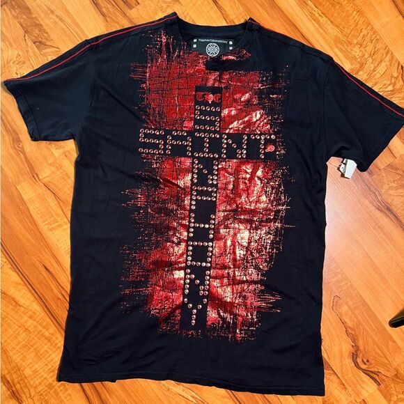 🔥🖤The Saints Sinphony🖤🔥 short sleeve embellished tee 🖤🔥 NWT 🔥🖤 large - Picture 2 of 7